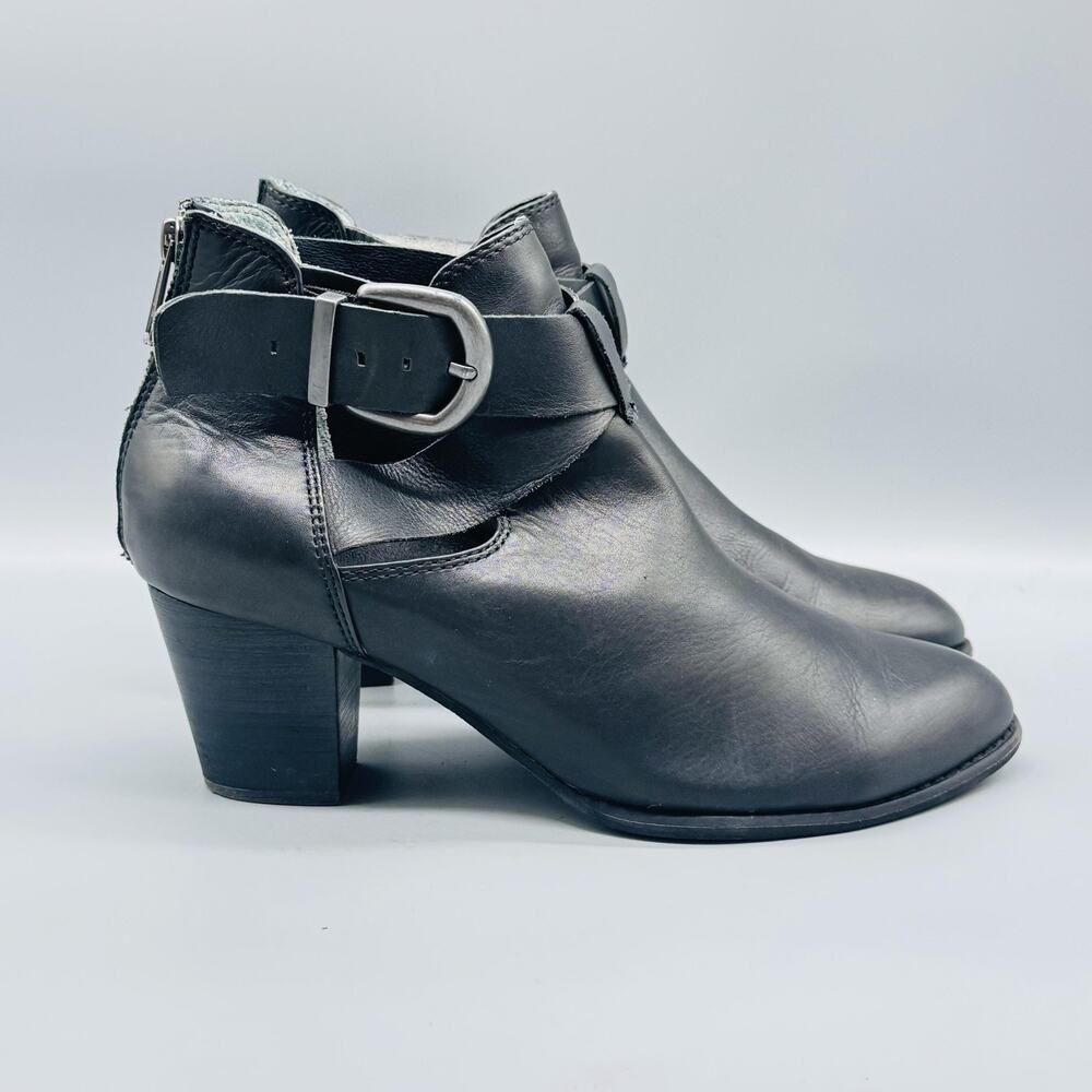 Vionic Boots Womens 11 Black Leather Rory Ankle Heeled Buckle Strap Back Zip